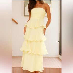 Strapless Yellow Ruffle Maxi Dress